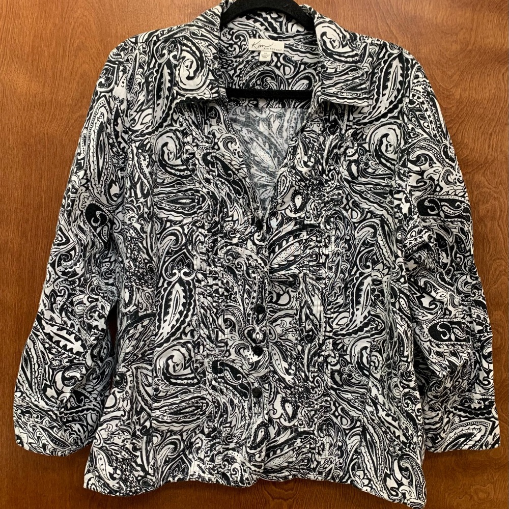 Kim Rogers abstract paisley print linen lightweight jacket or shirt size XL